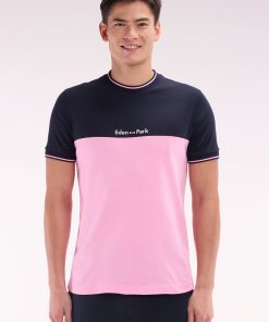 Eden Park Homme Men's T-shirt Brodé En Coton Bicolore Rose Coupe Droite