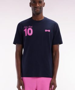 Eden Park Homme Men's T-shirt 10 En Coton Marine Et Rose Coupe Décontractée