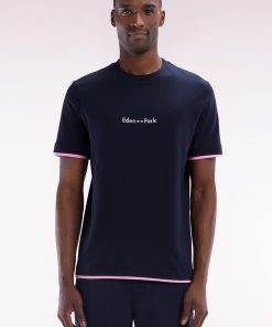 Eden Park Homme Men's T-shirt Brodé En Coton Marine À Effet Superposition Coupe Droite