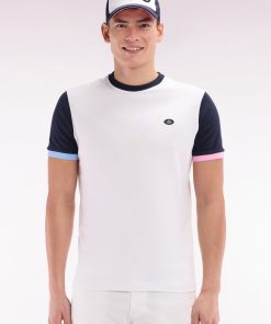 Eden Park Homme Men's T-shirt Colorblock Brodé En Coton Blanc Coupe Droite