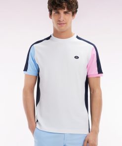 Eden Park Homme Men's T-shirt Colorblock En Coton Blanc Coupe Droite