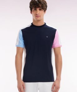 Eden Park Homme Men's T-shirt Colorblock En Coton Marine Coupe Droite