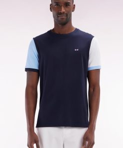 Eden Park Homme Men's T-shirt Colorblock En Coton Marine Broderie 10 Coupe Droite