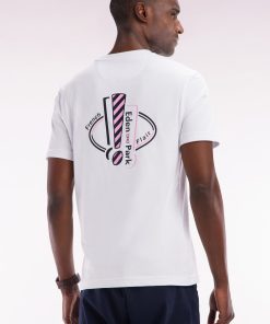 Eden Park Homme Men's T-shirt En Coton Blanc Sérigraphié Coupe Droite