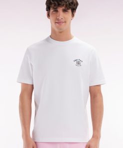 Eden Park Homme Men's T-shirt En Coton Blanc Broderie Multicolore Coupe Décontractée