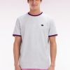 Eden Park Homme Men's T-shirt En Coton Gris À Bords-côtes Roses Coupe Décontractée