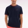 Eden Park Homme Men's T-shirt En Coton Marine À Bords-côtes Corail Coupe Décontractée
