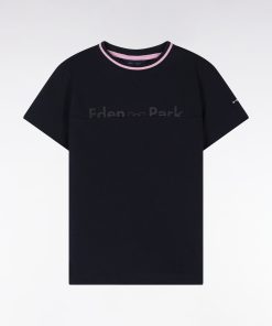 Eden Park Enfant Men's T-shirt En Coton Marine À Détails Roses Coupe Droite