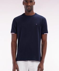 Eden Park Homme Men's T-shirt En Coton Marine Broderie Dos Coupe Droite