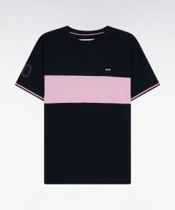 Eden Park Homme Men's T-shirt En Coton Marine Et Rose Coupe Décontractée
