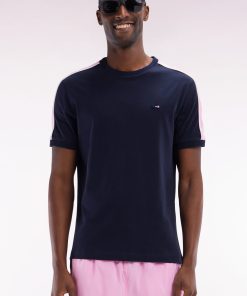 Eden Park Homme Men's T-shirt En Coton Marine Broderie Dos Et Découpes Coupe Droite