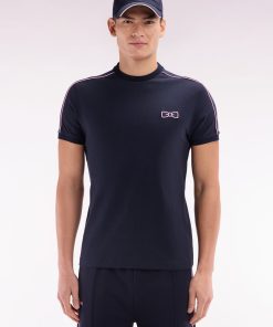 Eden Park Homme Men's T-shirt En Coton Marine À Passepoil Et Broderie Roses Coupe Droite