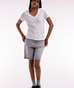 Eden Park Femme Men's T-shirt En Coton Pima Côtelé Blanc Coupe Ajustée