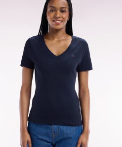 Eden Park Femme Men's T-shirt En Coton Pima Côtelé Marine Coupe Ajustée