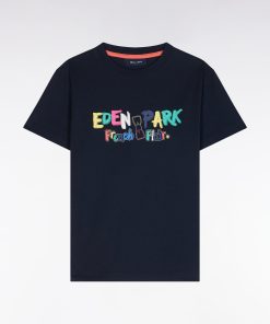 Eden Park Enfant Men's T-shirt En Coton Marine Sérigraphie Multicolore Coupe Droite