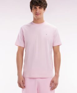 Eden Park Homme Men's T-shirt En Coton Pima Rose Pâle Broderie Dos Coupe Droite