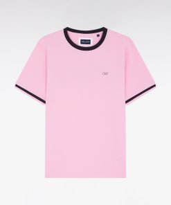 Homme Men's T-shirt En Coton Rose Broderie Nœud Papillon Eden Park Coupe Droite