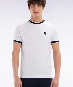 Eden Park Homme Men's T-shirt En Coton Stretch Blanc Coupe Ajustée