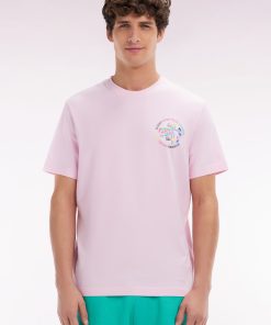 Eden Park Homme Men's T-shirt En Coton Rose Sérigraphie Multicolore Coupe Décontractée