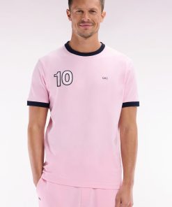 Eden Park Homme Men's T-shirt En Coton Rose Broderie 10 Coupe Décontractée