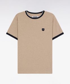 Eden Park Homme Men's T-shirt En Coton Stretch Beige Coupe Ajustée