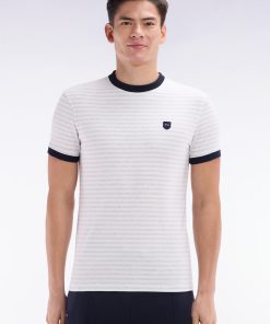 Eden Park Homme Men's T-shirt En Coton Stretch Rayé Gris Coupe Ajustée