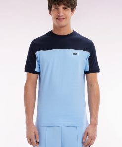 Eden Park Homme Men's T-shirt En Jersey De Coton Bicolore Ciel Coupe Droite