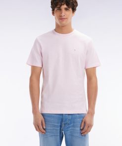 Eden Park Homme Men's T-shirt En Jersey De Coton Slub Rose Pâle Coupe Droite