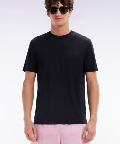 Eden Park Homme Men's T-shirt Noir Uni En Lyocell Et Coton Coupe Droite