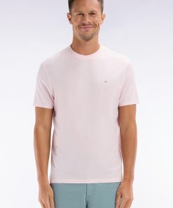 Eden Park Homme Men's T-shirt Rose Pâle Uni En Lyocell Et Coton Coupe Droite