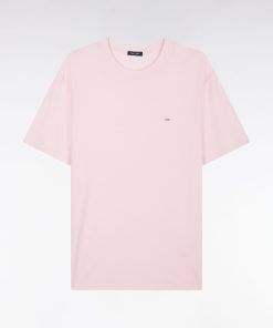 Eden Park Homme Men's T-shirt Rose Uni En Lyocell Et Coton Coupe Droite