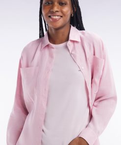 Eden Park Femme Men's T-shirt Uni Rose Pâle En Lyocell Et Coton Coupe Droite