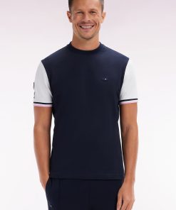 Eden Park Homme Men's T-shirt Xv De France Bicolore En Coton Marine Broderie Coq Coupe Droit