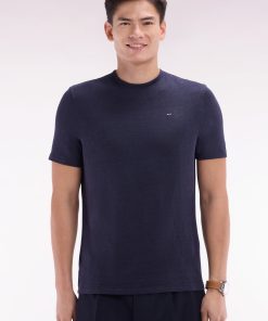 Eden Park Homme Men's T-shirt Uni En Lin Stretch Marine Coupe Droite