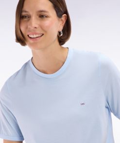 Eden Park Femme Men's T-shirt Uni Ciel En Lyocell Et Coton Coupe Droite