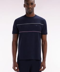 Eden Park Homme Men's T-shirt Xv De France En Coton Marine À Passepoils Coupe Droite