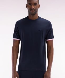 Eden Park Homme Men's T-shirt Xv De France En Coton Marine Flocage Coq Coupe Droite