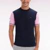 Eden Park Homme Men's T-shirt Xv De France Bicolore En Coton Marine Et Rose Flocage Coq Coup