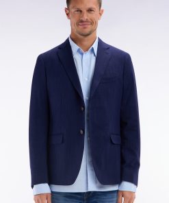 Eden Park Homme Men's Veste En Fil Teint De Laine Et Lin Stretch Mélangés Marine