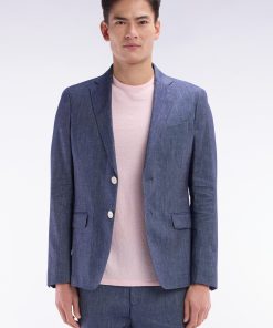 Eden Park Homme Men's Veste De Costume En Lin Et Coton Stretch Marine