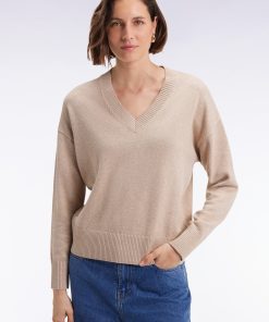 Eden Park Femme Men's Pull À Col V En Laine Et Coton Beige Coupe Relaxed