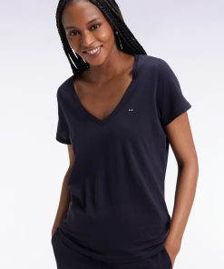 Eden Park Femme Men's T-shirt À Manches Courtes En Coton Pima Marine Col V