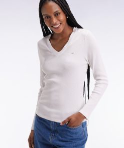 Eden Park Femme Men's T-shirt À Manches Longues En Coton Pima Côtelé Blanc Coupe Slim