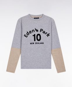 Eden Park Enfant Men's T-shirt À Manches Longues En Coton Bicolore Gris Et Beige Coupe Droite