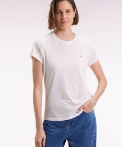 Eden Park Femme Men's T-shirt À Manches Courtes En Coton Pima Blanc Col Rond