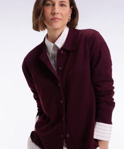 Eden Park Femme Men's Cardigan À Col Classique En Laine Mérinos Bordeaux Coupe Droite