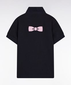 Eden Park Enfant Men's Polo Manches Courtes En Coton Marine Broderie Nœud Papillon Coupe Droi