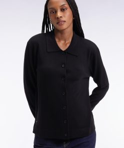 Eden Park Femme Men's Cardigan À Col Classique En Laine Mérinos Noire Coupe Droite