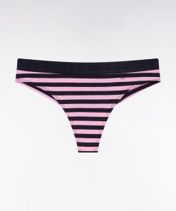 Eden Park Femme Men's Culotte Tanga En Jersey Stretch Rayée Marine Et Rose