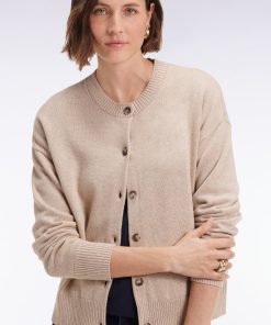 Eden Park Femme Men's Cardigan En Laine Et Coton Beige Coupe Relaxed